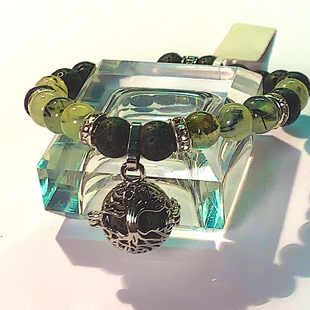 PREHNITE & LAVA TREE OF LIFE BRACELET STRETCH NEW HEALING STONES